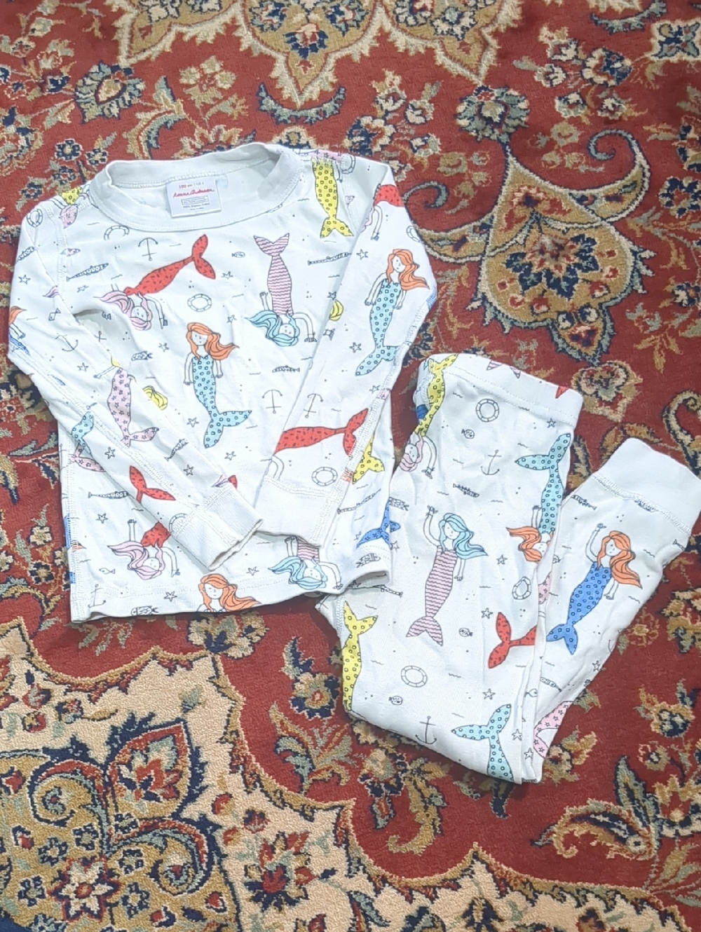 Hanna Andersson Girls White Mermaid Print Pajama Set Size 4